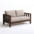 Dwuosobowa sofa ogrodowa z drewna akacjowego 126 x 70 x 78 cm Ciemnobrązowa/Beżowa