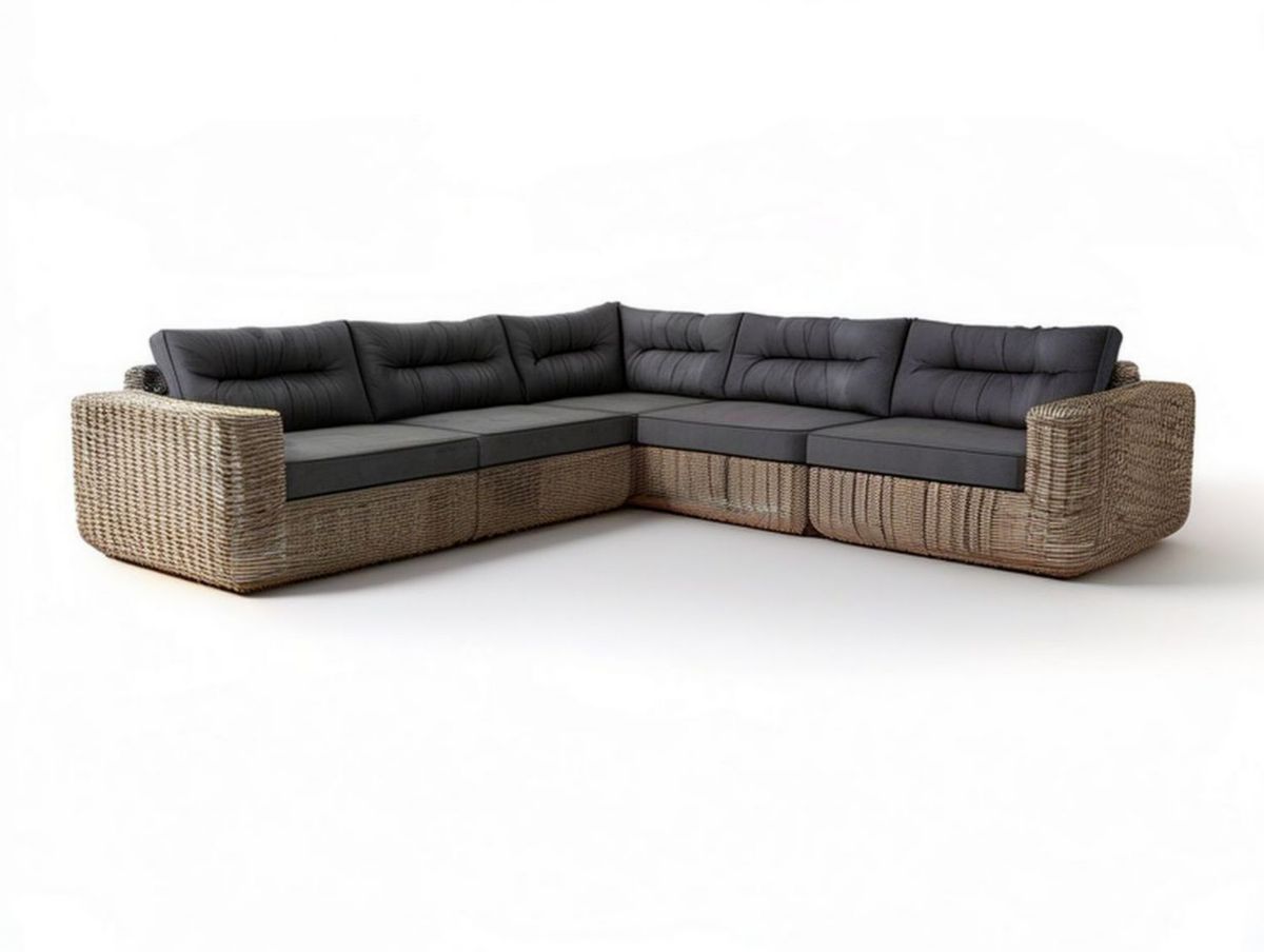 Narożna sofa ogrodowa z technorattanu PE 280 x 220 x 78 cm brązowo-ciemnoszara
