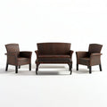 Brązowo-czarny komplet z technorattanu: sofa 120 x 60 x 85 cm, 2 fotele 65 x 60 x 85 cm, stolik 90 x 50 x 45 cm